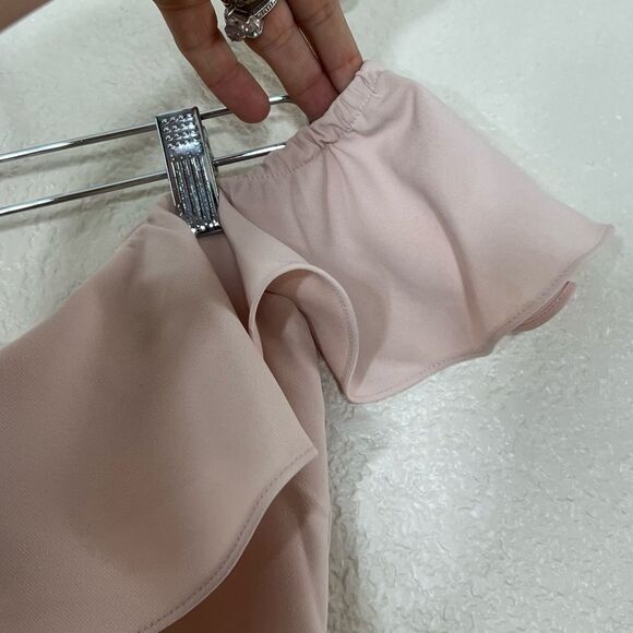 JAY GODFREY Rollins Off Shoulder Midi Blush Nude Dress Ruffle Size - Picture 6 of 13